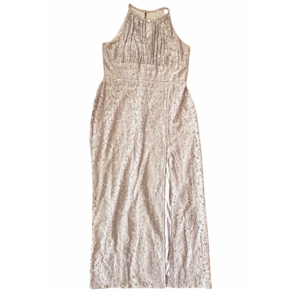 Oleg Cassini Women's Sleeveless Beige Lace Formal Evening Gown Size 16